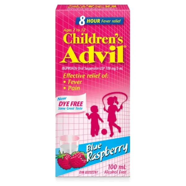 Children's Advil blue raspberry flavoured fever and pain relief